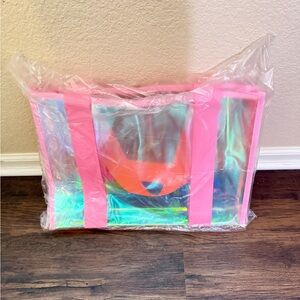 Iridescent Clear Tote with Pink Trim